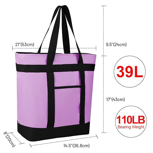 CIVJET Insulated Reusable Tote Bag for Grocery Shopping for Women/Men, Pizza/Food Delivery Bag to Keep Food Cold/Hot for Commercial Delivery Services, Cooler bags for Travel/Beach/Picnic, Lavender