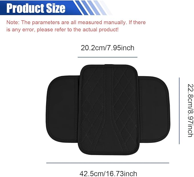 Car Center Console Cover with 2 Storage Bags - Leather Car Armrest Cushion Pad Vehicle Middle Console Cover, Universal Armrest Seat Box Protector Auto Interior Accessories for SUV, Truck, Sedan(Black)
