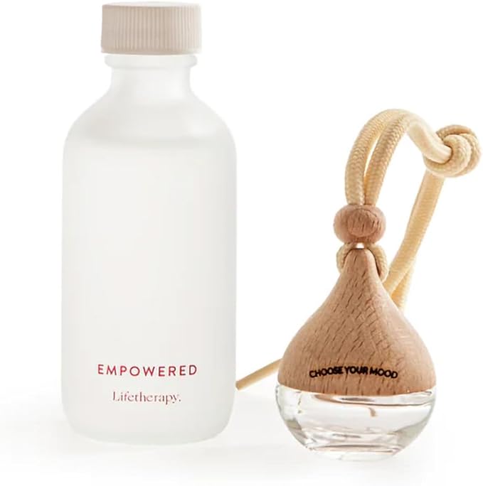 Lifetherapy Choose Your Mood 2 Ounce Glass and Beech Wood Waterdrop Shaped Scented Vehicle Auto Car Diffuser, Empowered