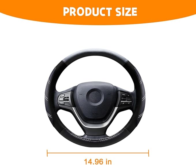 Mandark Car Steering Wheel Cover, Elastic Sport Leather Vehicle Steering Wheel Protector, Non-Slip Soft Grip Padded Auto Interior Protective Accessories, 14.5-15 Inch Universal Fit（Black）