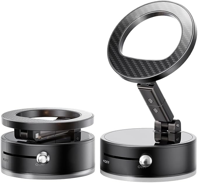 BISART Vacuum Magnetic Car Phone Holder – 360° Rotatable, Reinforced 96LBS Suction Cup Mount Compatible with MagSafe for iPhone & Android, Portable for Car, Gym & Mirror (A7-Silvery-Nano Gel)