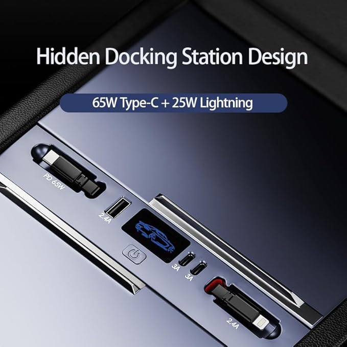 65W USB Charging Hub for Tesla New Model Y Juniper & Model 3 Highland，Hidden Docking Station Design (for Y Juniper & Model 3 Highland)