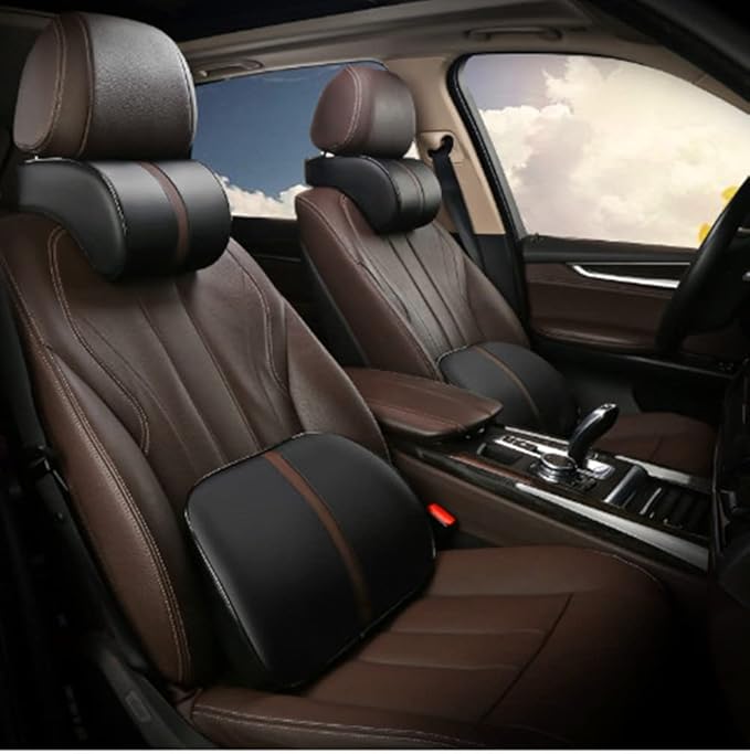 ZHONGLI Car seat Lumbar Support Pillow and car Neck Support Pillow kit, Soft Leather Surface and high-Density Memory Foam are Ergonomic car seat Pillows