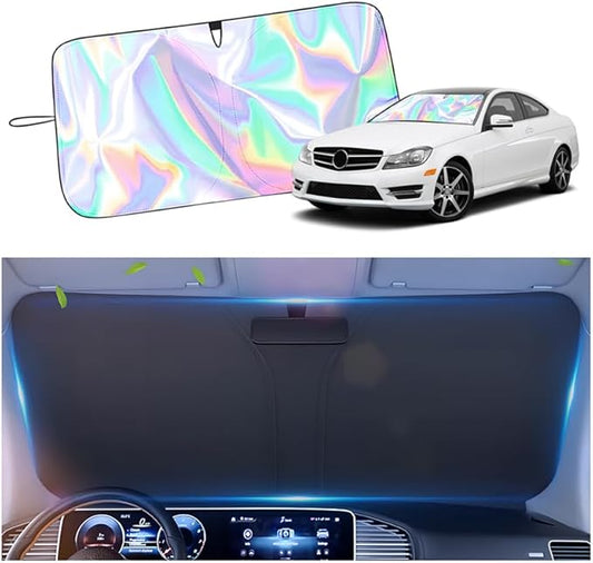 55.12 * 27.56" Windshield Sun Shade Foldable,Upgraded 210T Radium Titanium Silver Car Windshield Cover with Storage Pouch for Automotive Interior Protection,Universal Car Sun Shade (55.12*27.56 inch)