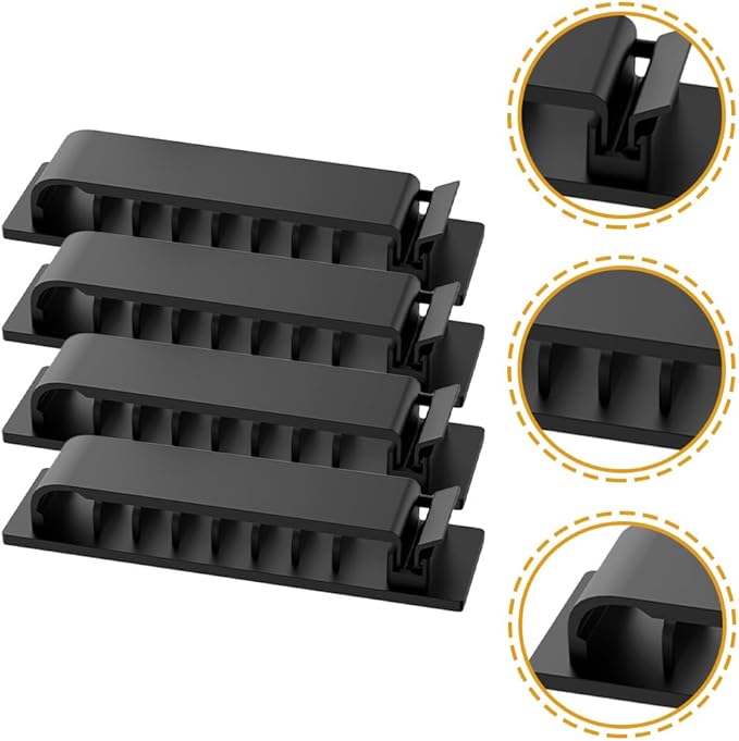 HOMSFOU Cord Keeper Adhesive Cable Clips Wire Organizer for Desktop Wall and Car with Multiple Slots Easy Peel and Stick Cable Management Fits Various Cables 2.83 X 0.79 Inches 20 Pack