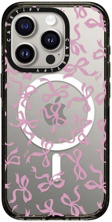 CASETiFY Impact Case for iPhone 15 Pro [8.2ft 4X Military Grade Drop Protection/Compatible with Magsafe] - Bows - Clear Black