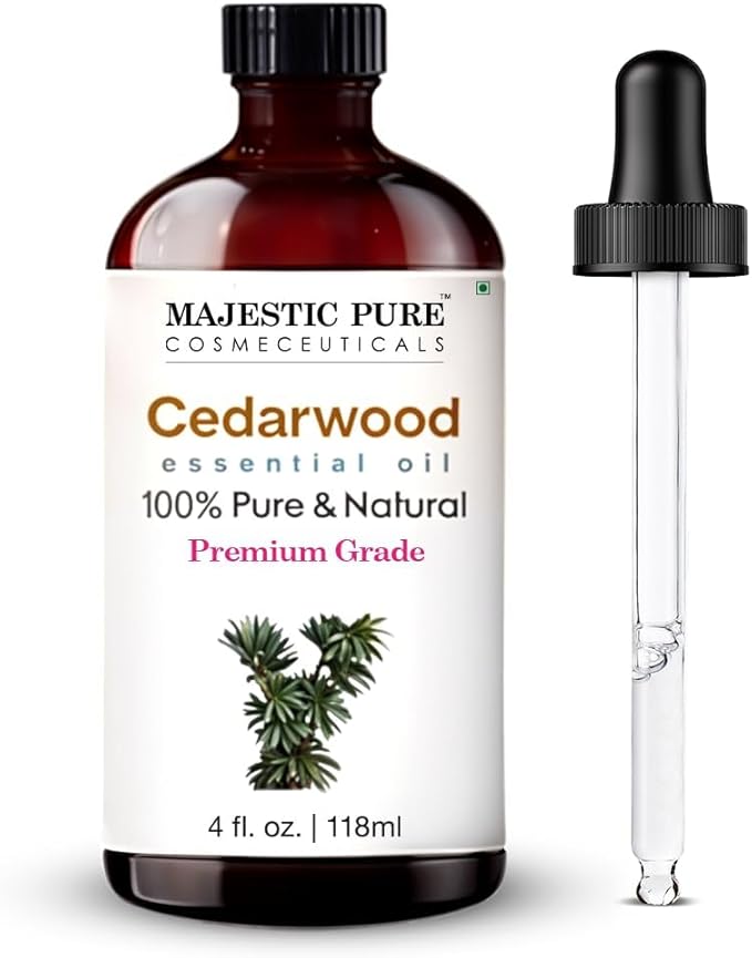 Majestic Pure Essential Oil with Glass Dropper - 100% Pure and Natural - Essential Oils for Diffuser, Aromatherapy, Soap and Candle Making, Cedarwood Essential Oil, Cedarwood Oil, 4 Fl Oz