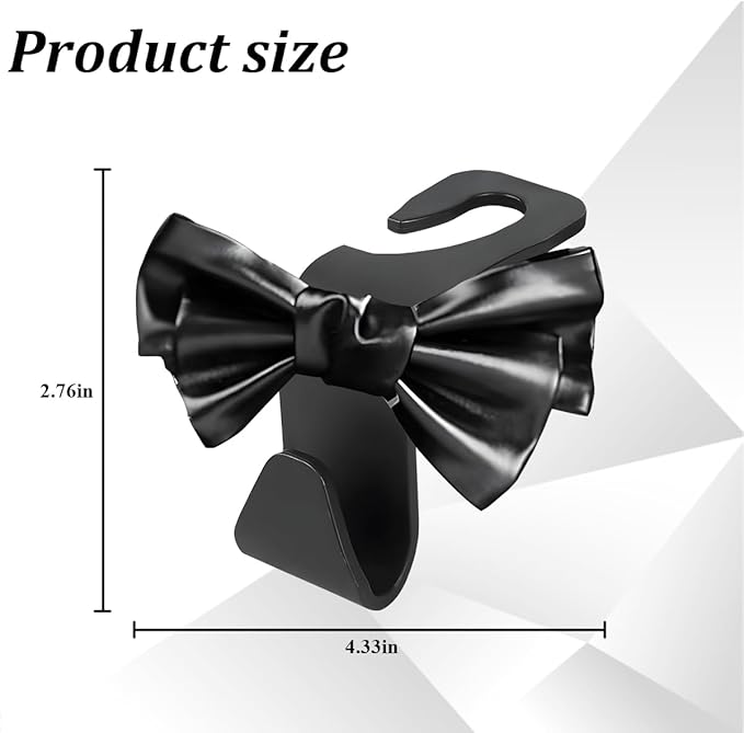 2PCS Cute Bow Car Seat Headrest Hook, Multifunctional Backseat Storage Hanger for Purse Handbag Coat, Automotive Seat Back Bag Holder Organizer, Universal for SUV RV Truck (Black)