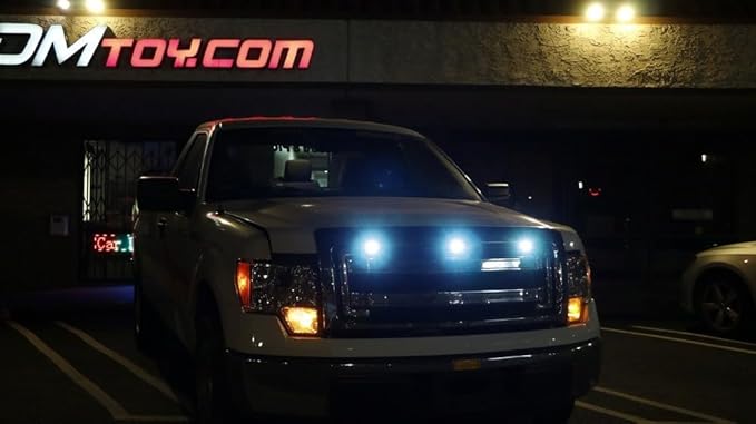 iJDMTOY 3pc Set Custom Retrofit 8000K Ice Blue Front Grille Mesh Mount LED Lighting Kit Compatible With Trucks SUVs