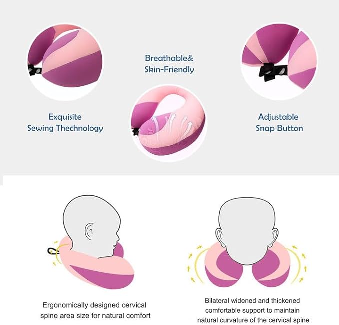 MOOB Kids Travel Neck Pillow Traveling Gifts for Toddler & ChildrenToddler Neck Pillow for Carseat & Airplane, Kids Travel Pillow Light Pink