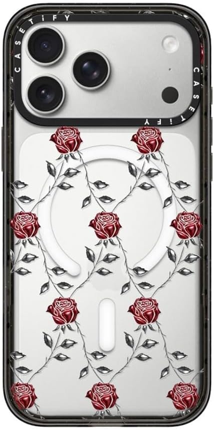 CASETiFY Impact iPhone 17 Pro Max Case [Slim/Compatible with Magsafe / 8.2 ft. 4X Military Grade Drop Protection] - Metallic Rose - Clear Black