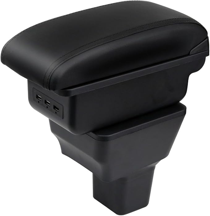 AULPHIKE Compatible with Nissan Versa Armrest 2020-2024 Car Center Console Organizer Armrests Double Layer Storage with 3 USB（Black）
