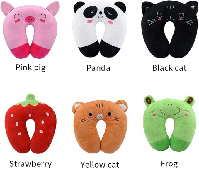 Travel Pillow for Kids, Cute Animal Neck Pillow Support U Shaped Cushion Plush Soft Rest Reading Pillows Sleeping Pillows for Airplane Train Car (Color:Yellow cat)