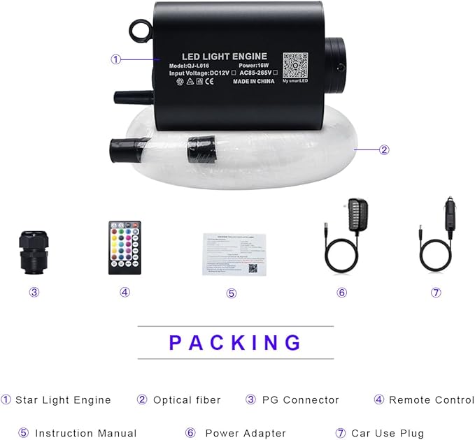 AKEPO 16W Fiber Optic Starlights Headliner Kit 300 Strands 0.03in 6.5ft/2m, Bluetooth APP Control+Music Activated Optical Fiber Light Kit for Car/Truck/Home Use