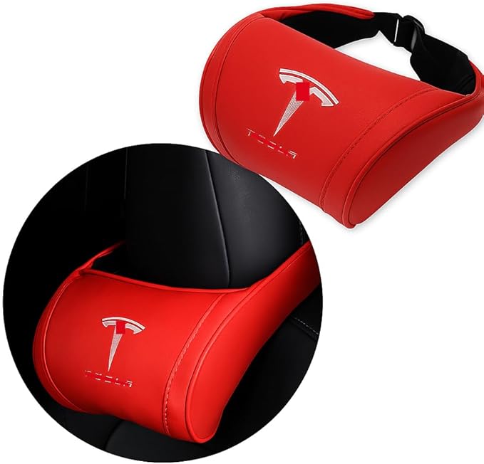 Car Headrest Neck Pillow Support Ergonomic, with Valve Stem Covers Accessory for Driving Seat Fatigue Relief Compatible with Model S X 3 Y & Cybertruck - 1 Piece