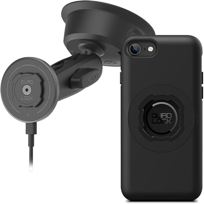 Quad Lock Heavy Duty Suction Car Phone Mount with MAG Phone Case and MAG Wireless Charging Head for iPhone SE (3rd, 2nd Gen), 8