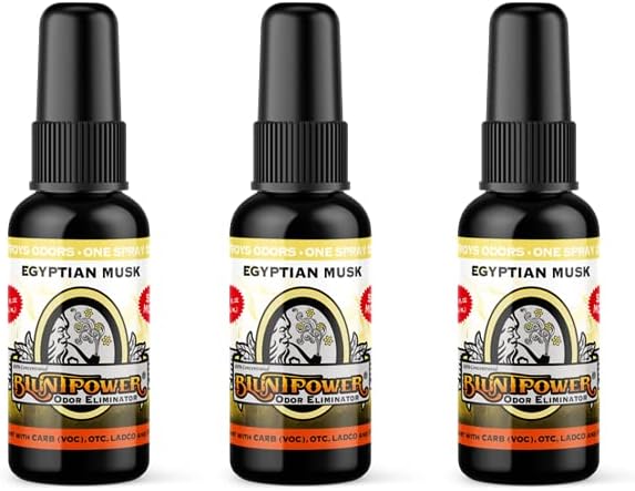 Blunt Power Air Freshener Spray, Oil Based Concentrated Air Freshener and Oil Diffuser, Air Freshener Spray for Car, Room, Bathroom, Odor Eliminator and Room Deodorizer, Egyptian Musk, 1.5 oz, 3 Pack