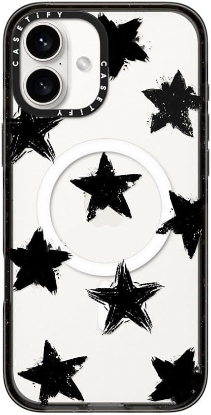 CASETiFY Impact Case for iPhone 16 Plus [Slim / 8.2 ft. 4X Military Grade Drop Protection/Compatible with Magsafe] - Star Marks - Clear Black