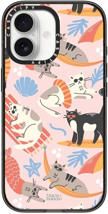 CASETiFY Impact iPhone 17 Case [Slim/Compatible with Magsafe / 8.2 ft. 4X Military Grade Drop Protection] - Cozy Cats - Clear Black