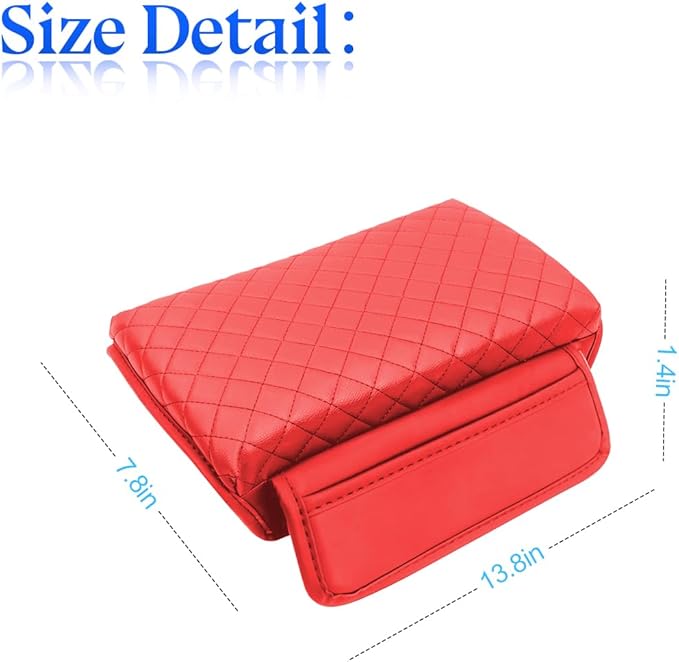 zipelo Car Armrest Cushion, Carbon Fiber Leather Auto Center Console Pad, Memory Foam Armrest Box with Storage Bag, Hand Rest Pillow with Organizer Pockets, Universal Fit for Most Vehicles (Red)