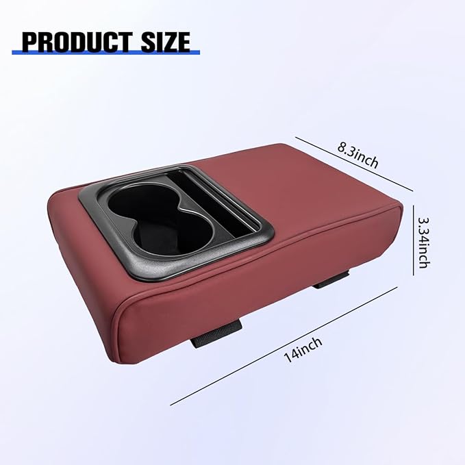 Car Center Console Armrest Pillow, Vehicle Armrest Seat Box Cushion Pad with Cup Holder & Phone Holder, Comfortable Auto Middle Console Cover, Universal for SUV RV Truck (Wine Red)
