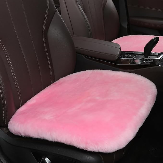 OGLAND Fluffy Genuine Australia Sheepskin Car Seat Cover for Auto Interior Accessories with Soft Fuzzy Wool Eco-Friendly Natural Fur Non-Slip (Pink, Front 20 * 20inchs)