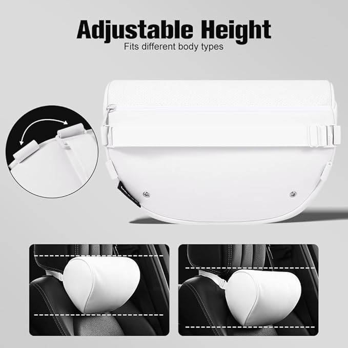 HOPON 2 Pack 2025 Upgrade Headrest Pillow for Tesla Model 3 Model Y with Adjustable Strap,Fits All Vehicles,Car Neck Pillow with Leather,for Head,Neck,Shoulders,Multipurpose,Car Accessories(White)