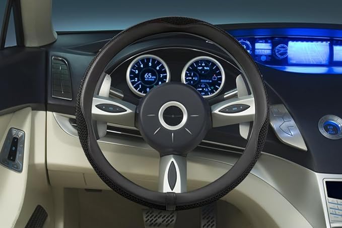 38cm Car Steering Wheel Cover, Universal 15 inch, Microfiber Breathable Ice Silk,Warm in Winter and Cool in Summer, Anti-Slip, Odorless, Easy to Install