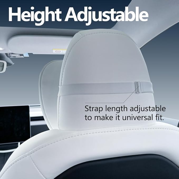 TESBEAUTY Nappa Leather Seat Headrest Pillow 2 Packs for Tesla Neck Pillow Uniquely Designed For Tesla Model X/SY/3 Higher Version Fits Taller Than 5'7", Genuine Nappa Leather Visible Strap White