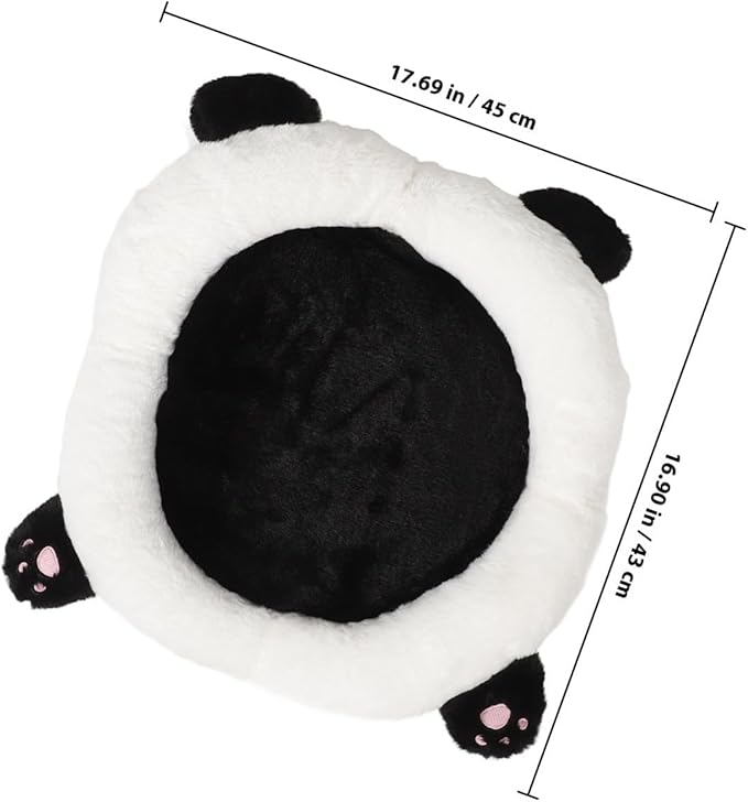 Panda Plush Car Seat Cushion with Lumbar Support for Drivers and Office Chairs, Black Rabbit Fur Blend Round Automotive Seat Pad for Comfortable Driving and Elderly Use