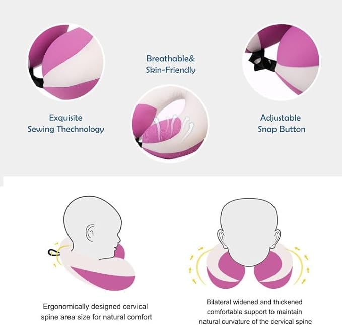 MOOB Travel Pillow for Kids, Traveling Gifts for Toddler & Children U-Shape Car Seat Head Travel Neck Pillow, Kids Neck Pillow for Car Headrest Purple