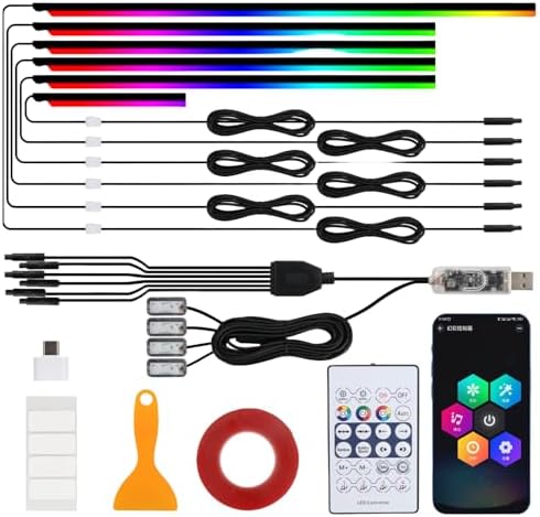 Dynamic RGB Interior Light Kit, Led Lights for Car with Dynamic Color Chasing, Adjustable Brightness for Lnterior Into A Dynamic and Colorful Space (1 Kit + 4 Faros)