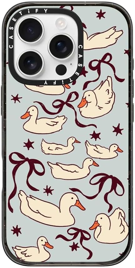 CASETiFY Impact Case for iPhone 16 Pro [Slim / 8.2 ft. 4X Military Grade Drop Protection/Compatible with Magsafe] - Ducks and Bows - Clear Black