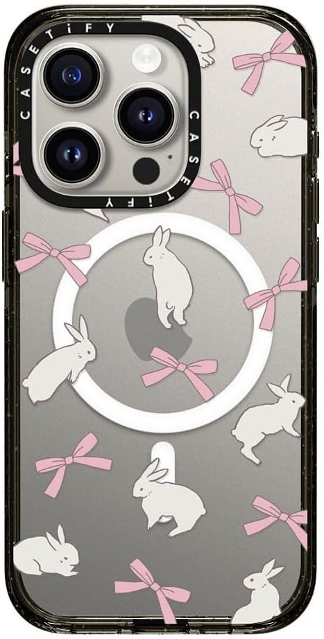 CASETiFY Impact iPhone 15 Pro Case [4X Military Grade Drop Tested / 8.2ft Drop Protection/Compatible with Magsafe] - Rabbit Ribbon - Clear Black