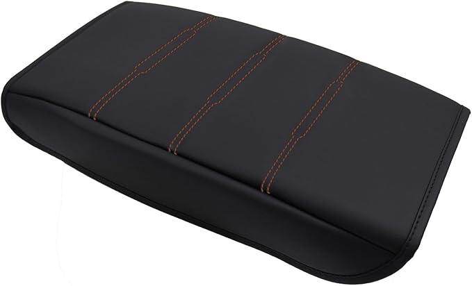Center Console Pad Armrest Box Cover for Honda 2025 2024 2023 CRV LX EX EXL Sport Hybrid Sport Touring,Black Leather Protector Accessories for CR-V 2023 2024 2025(Orange Stitches)