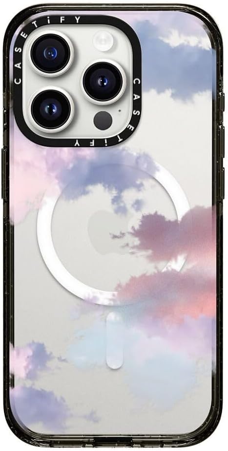 CASETiFY Impact iPhone 15 Pro Case [4X Military Grade Drop Tested / 8.2ft Drop Protection/Compatible with Magsafe] - Cloud Prints - Clouds - Clear Black