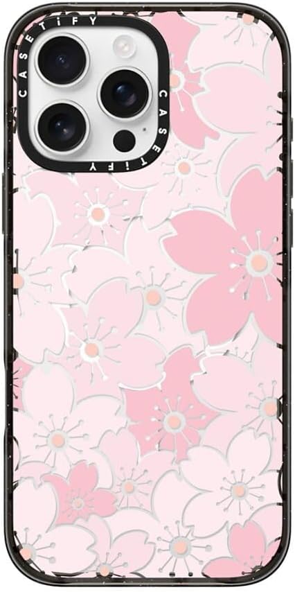 CASETiFY Impact Case for iPhone 16 Pro Max [8.2ft 4X Military Grade Drop Protection/Compatible with Magsafe] - Pink Sakura Bloom - Clear Black