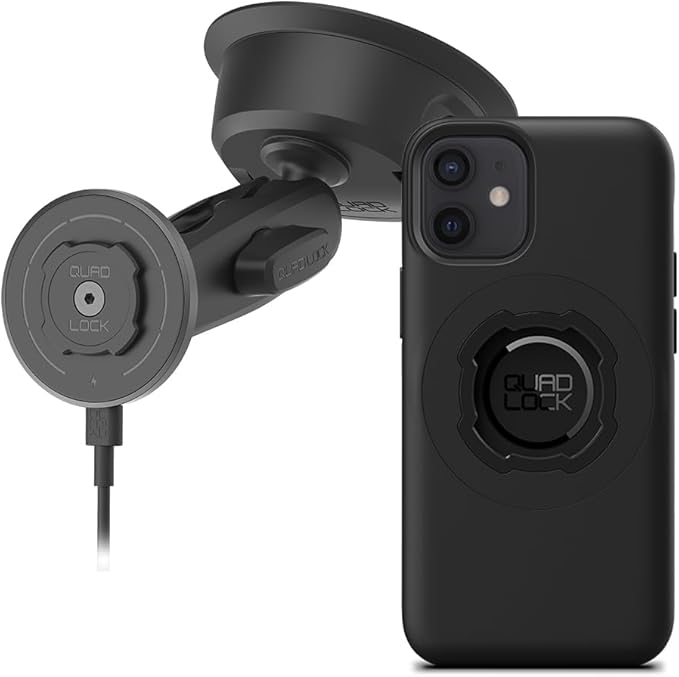 Quad Lock Heavy Duty Suction Car Phone Mount with MAG Phone Case and MAG Wireless Charging Head for iPhone 12 mini