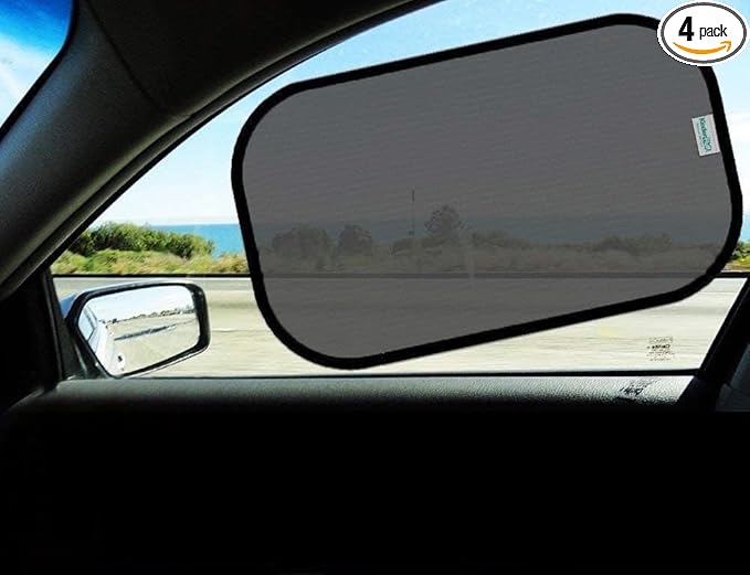 Car Window Shades - Certified 99.79% UVA & 99.95% UVB Sun Protection. Award Winning car Sun Shade for Side Windows. 4 Pack Transparent Shades 22" x 14" - Car Accessories Interior by Kinder Fluff