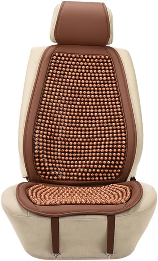 JSCARLIFE Tilia Wood Beaded Car Seat Cover - Breathable Ergonomic Driver Cushion for Cars/Trucks/SUVs | Hand-Knotted Beads, Lumbar Support & Cooling Tech (Brown)