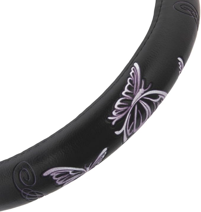BDK Purple Butterflies Design Comfort Grip Steering Wheel Cover for Car SUV Van & Truck - 15 Inch Standard Size, Butterfly Purple