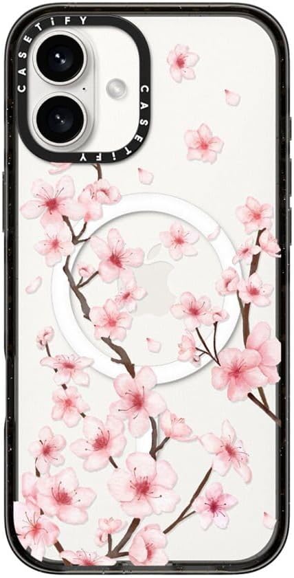 CASETiFY Impact Case for iPhone 16 Plus [8.2ft 4X Military Grade Drop Protection/Compatible with Magsafe] - Cherry Blossom - Clear Black