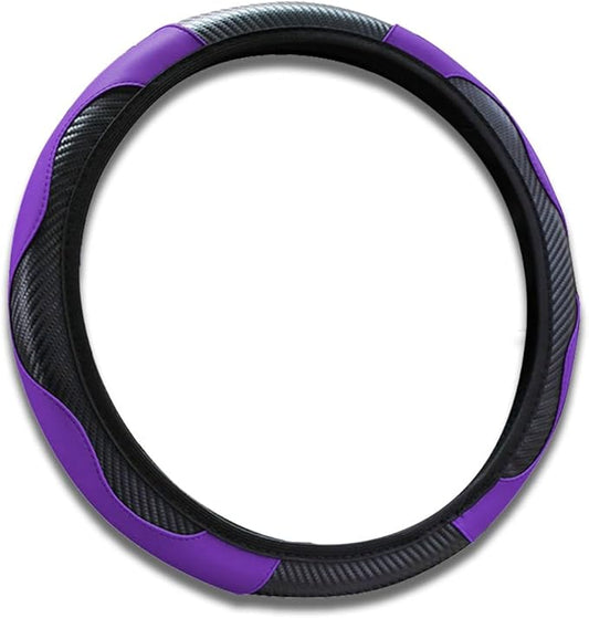 15 inch Car Steering Wheel Cover, Carbon Fiber Microfiber PU Leather Elastic Steering Wheel Protector for Men Women, Anti-Slip Breathable Car Interior Accessories (Purple)