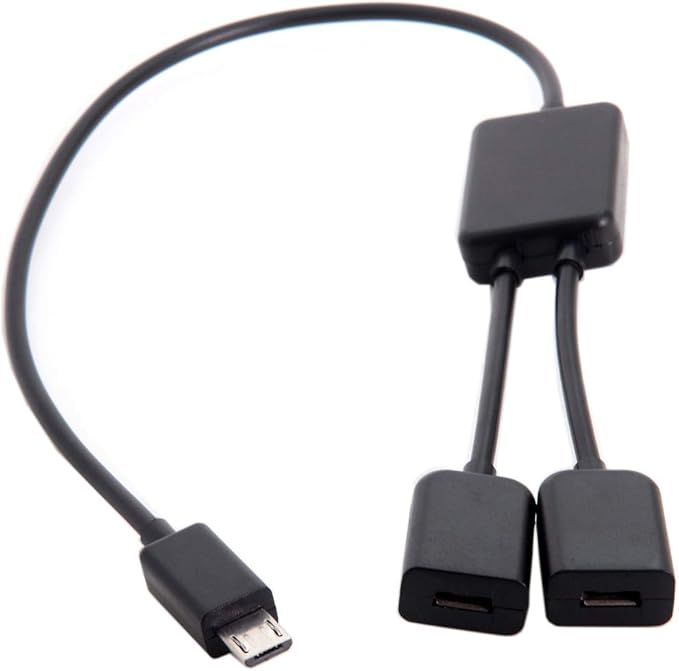 JSER Micro USB 2.0 OTG to Dual Ports Micro USB 2.0 5Pin Female Hub Cable Compatible for Laptop PC & Mouse & Flash Disk