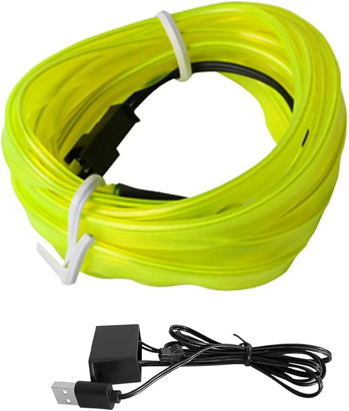 EL Wire Interior LED Strip Lights, 10FT USB Auto Neon Light With Sewing Edge, Electroluminescent Ambient Lighting Kit, Fuse Protection, Car Decoration Accessories (Ice Green)