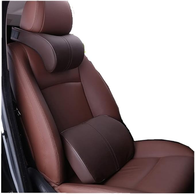 ZLOHPAE Car seat Lumbar Support Pillow and car Neck Support Pillow kit, Soft Leather Surface and high-Density Memory Foam are Ergonomic car seat Pillows (Brown)
