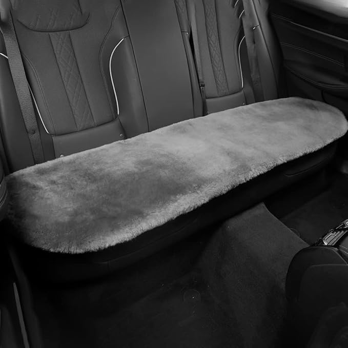 Genuine Sheepskin Auto Seat Pad, Australian Soft Wool Seat Cover Breathable and Sweat-Wicking Universal Fit (Front seat Cushion 2pcs & Rear seat Cushion 1pc, Gray)