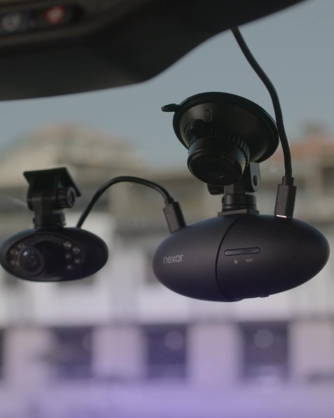 Nexar Pro Dual Dash Cam - 1 Year App Subscription Included - Unlimited Cloud Storage, Drive Recordings, Parking Mode, Night Vision, All Inside The Nexar App - WiFi HD Front Dash Cam (256 GB SD)