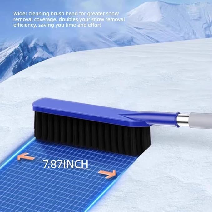 24” Car Snow Brush with Ice Scraper 2 in 1 Detachable Snow Clearing Tool with Storage bag 7.8" Bristle Head Scratch Free, SUV Truck RV Window Roof Exterior (Blue)