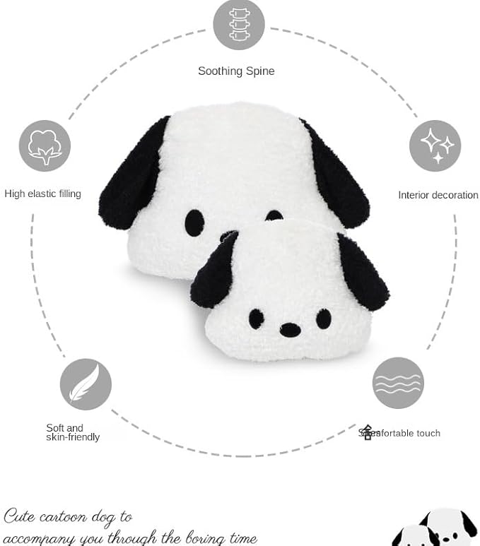 Cute Car Headrest & Lumbar Support Seat Cushion Adorable Black & White Dog Pattern, Comfortable & Durable Accessories Pillow, Set Includes 1Headrest &1 Lumbar Support